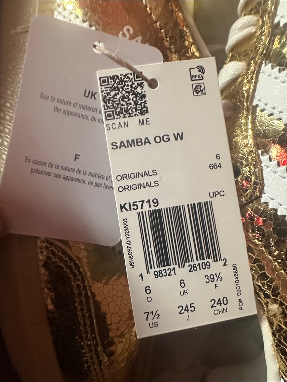 Adidas Samba Metallic Gold Low-Top Sneakers with White Stripes BRAND NEW! - Picture 6 of 6